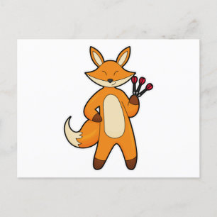 Fuchs als Dartspieler mit Darts Postkarte