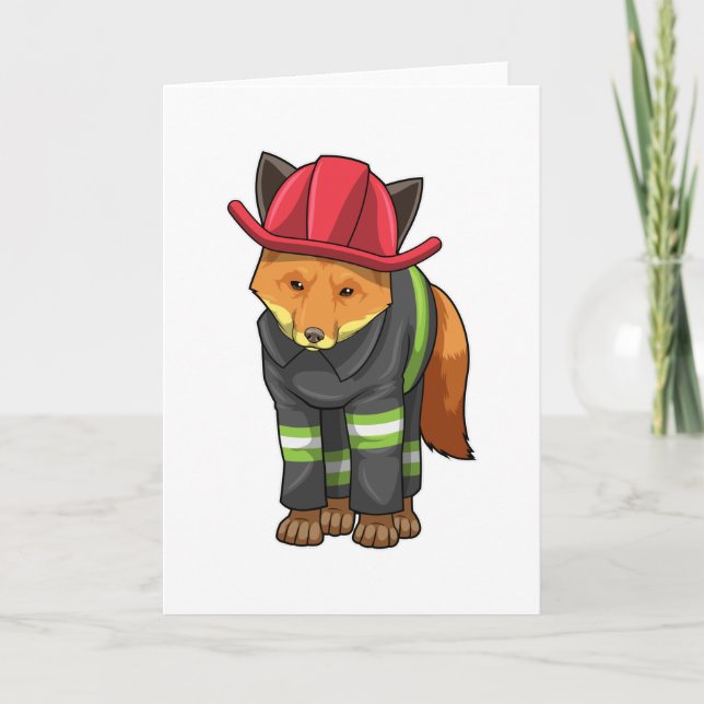 Fuchs als Feuerwehrmann mit Helm Karte (Vorderseite)