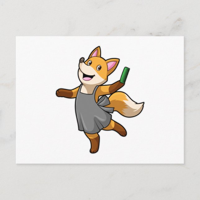 Fuchs als Friseur mit Schere Postkarte (Vorderseite)