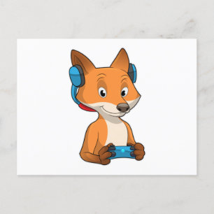 Fuchs als Gamer mit Joystick Postkarte