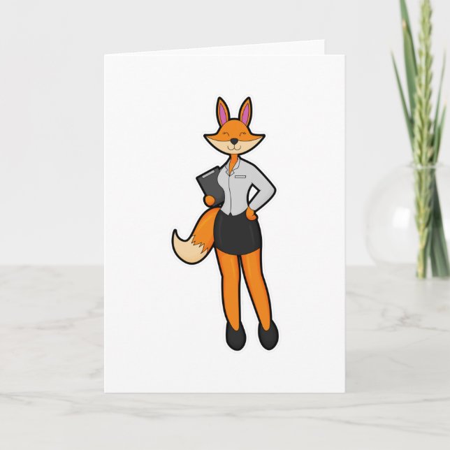 Fuchs als Sekretär mit Notizblock Karte (Vorderseite)