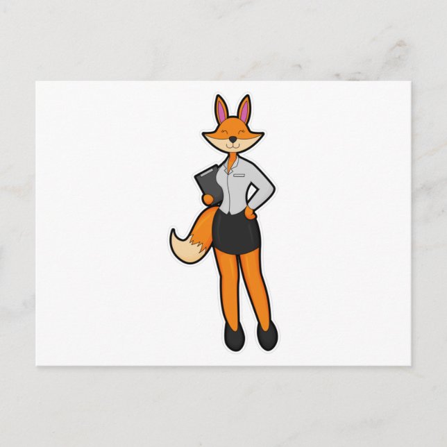 Fuchs als Sekretär mit Notizblock Postkarte (Vorderseite)