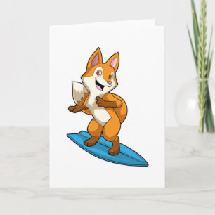 Fuchs als Surfer mit Surfbrett Karte