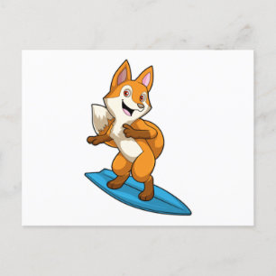 Fuchs als Surfer mit Surfbrett Postkarte