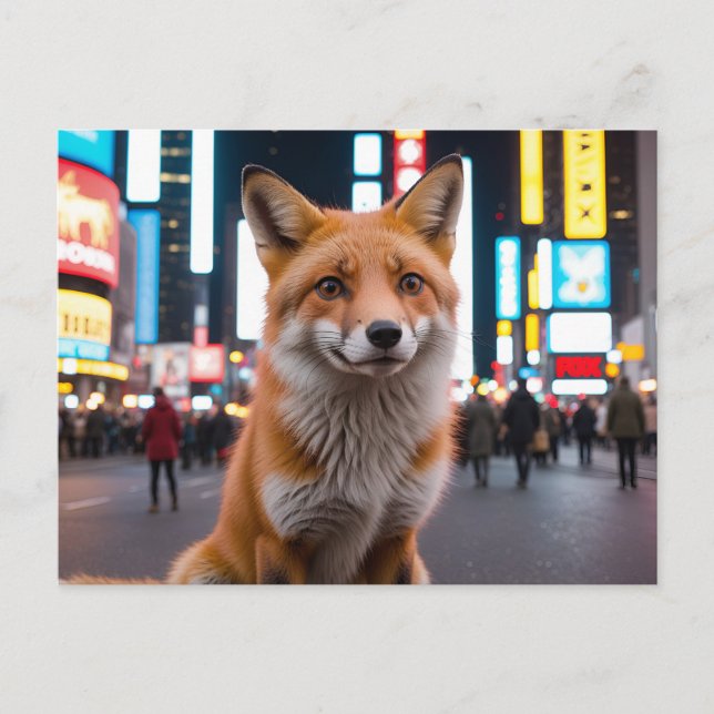 Fuchs am Times Square Feiertagspostkarte (Vorderseite)
