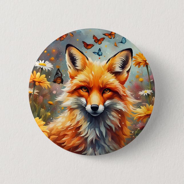 Fuchs auf der Wiese Button (Vorderseite)