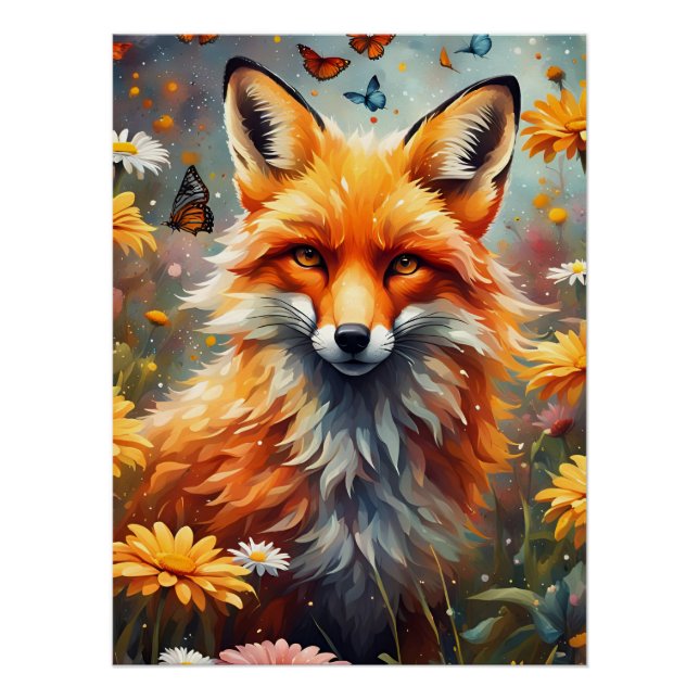 Fuchs auf der Wiese Poster (Vorderseite)