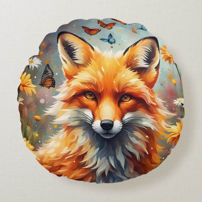 Fuchs auf der Wiese Rundes Kissen (Vorderseite)