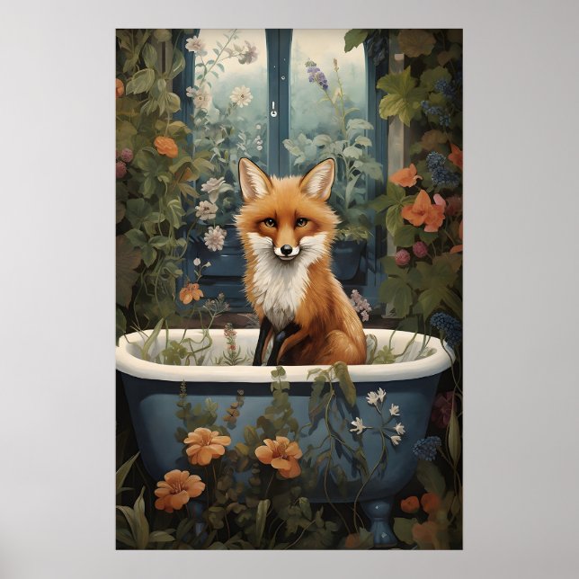 Fuchs Badezimmer Druck, Fuchs Wanne Blumenbad Bade Poster (Vorne)