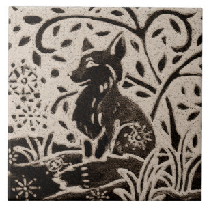 Fuchs Batik Steinzeug Waldtier Beige Grau Braun Fliese