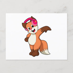 Fuchs bei Musik mit Kopfhörer Postkarte