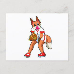 Fuchs beim Baseball mit Baseballhandschuh Postkarte
