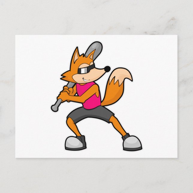 Fuchs beim Baseball mit Baseballschläger Postkarte (Vorderseite)