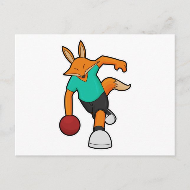 Fuchs beim Bowling mit Bowlingkugel Postkarte (Vorderseite)