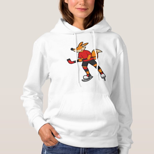 Fuchs beim Eishockey mit Eishockeyschläger Hoodie (Vorderseite)