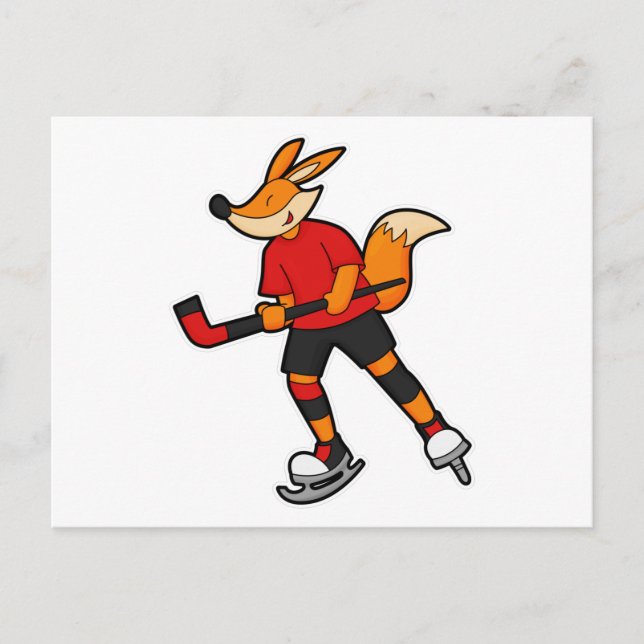 Fuchs beim Eishockey mit Eishockeyschläger Postkarte (Vorderseite)