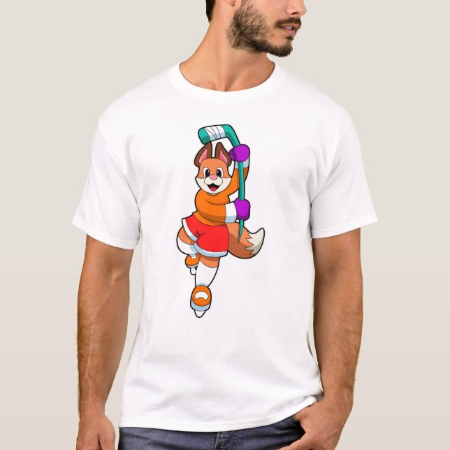 Fuchs beim Eishockey mit Eishockeyschläger T-Shirt (Vorderseite)
