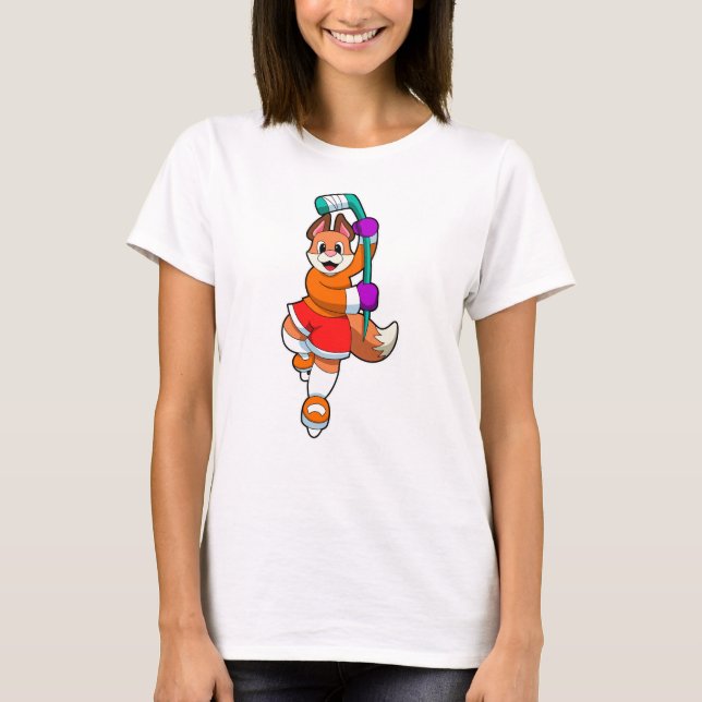 Fuchs beim Eishockey mit Eishockeyschläger T-Shirt (Vorderseite)