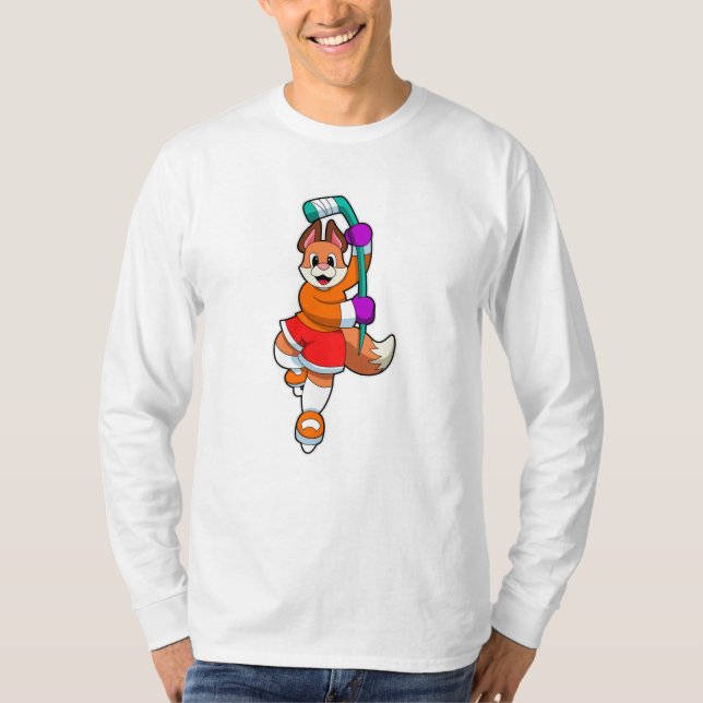 Fuchs beim Eishockey mit Eishockeyschläger T-Shirt (Vorderseite)