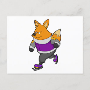 Fuchs beim Eislaufen mit Schlittschuhen und Brille Postkarte