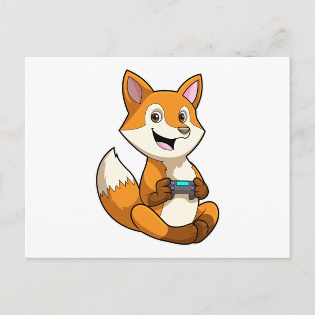 Fuchs beim Spielen mit Controller Postkarte (Vorderseite)