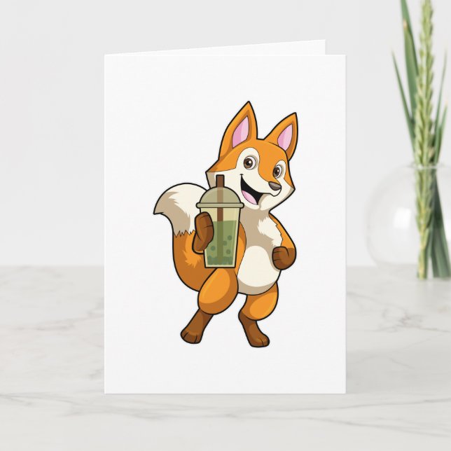 Fuchs beim Trinken von Bubble Tea Karte (Vorderseite)