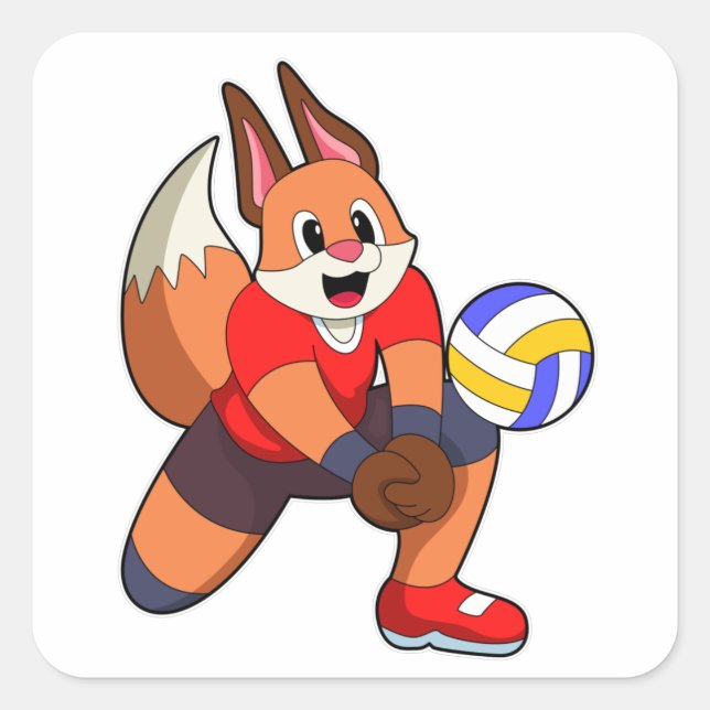 Fuchs beim Volleyballsport Quadratischer Aufkleber (Vorderseite)