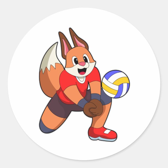 Fuchs beim Volleyballsport Runder Aufkleber (Vorderseite)