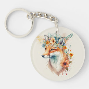 Fuchs-Blumenkrone Aquarell Schlüsselanhänger