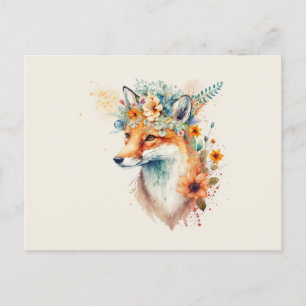 Fuchs-Blumenkrone Wasserfarbe         Postkarte