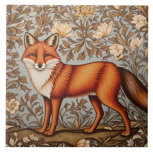 Fuchs, der läuft, inspiriert von William Morris  Fliese (Vorderseite)