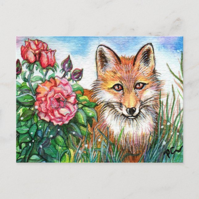 Fuchs der Rose Bush Postkarte (Vorderseite)