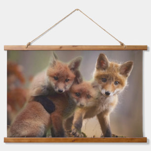 Fuchs-Drillinge Wandteppich Mit Holzrahmen