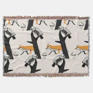 Fuchs, Eule, Baum, nahtloses Vintage-Muster. Decke
