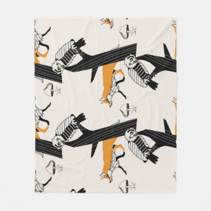 Fuchs, Eule, Baum, nahtloses Vintage-Muster. Fleecedecke