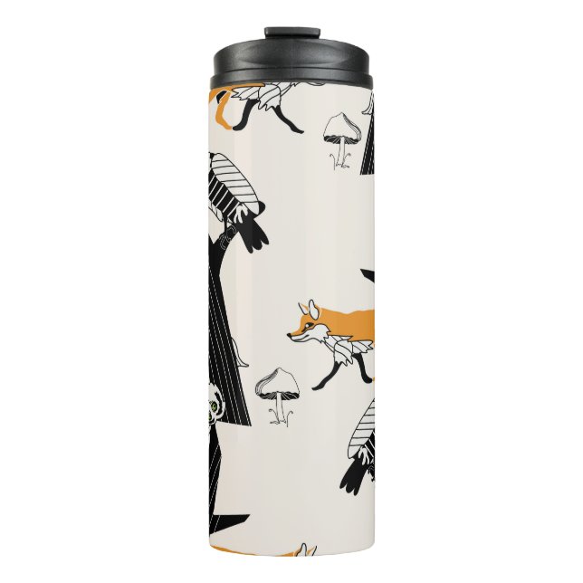 Fuchs, Eule, Baum, Vintag nahtlos. Thermosbecher (Vorderseite)