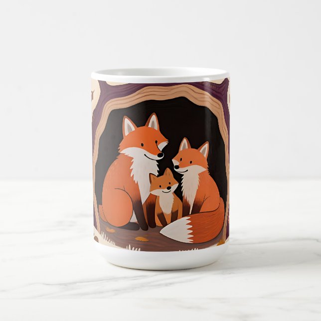 Fuchs-Familie Herbstwaldhöhle Kaffeetasse (Mittel)