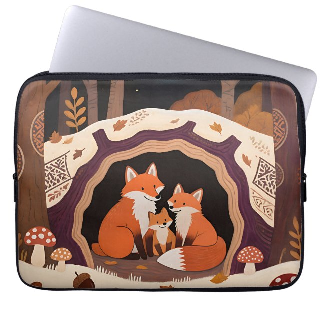 Fuchs-Familie Herbstwaldhöhle Laptopschutzhülle (Vorderseite)