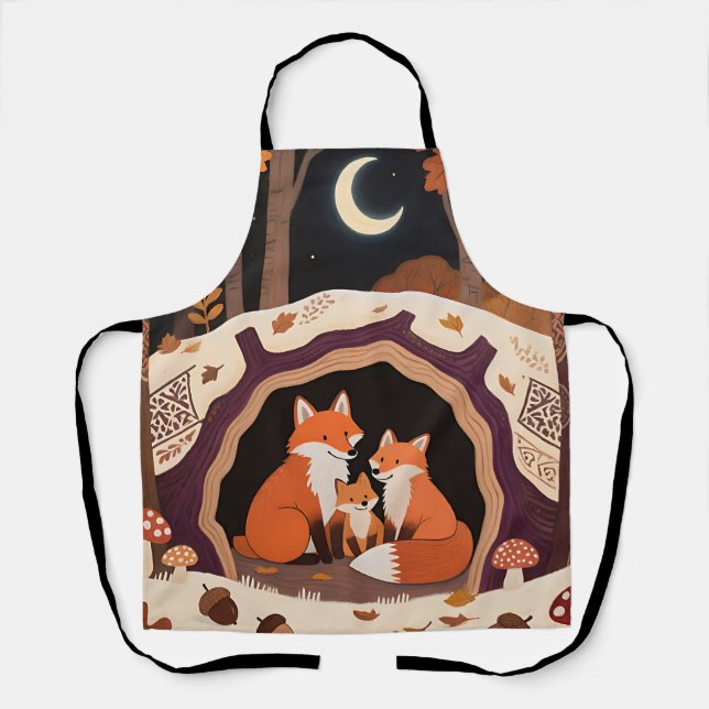 Fuchs-Familie Herbstwaldhöhle Schürze (Vorderseite)