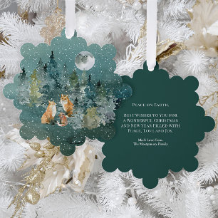 Fuchs Familie im Wald Vollmond Schneefall Weihnach Ornament Karte