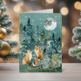 Fuchs-Familie Kuscheliger Waldweihnachten Grußkarte Mit Foliendruck