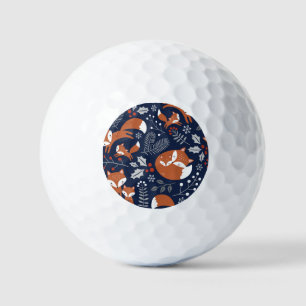 Fuchs-Familie: nahtloses Vintage-Muster. Golfball