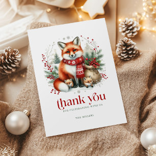 Fuchs-Familie Weihnachten Rot Retro-Typografie Dankeskarte