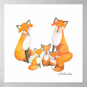 Fuchs Familien-Nursery-Dekor Süße Fuchs-Mama Papa  Poster