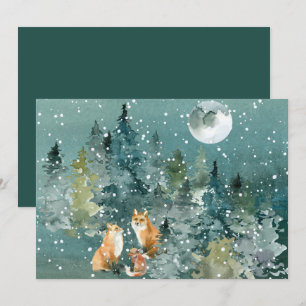 Fuchs-Familienwald Vollmond-Schneefall Aquarell Feiertagskarte
