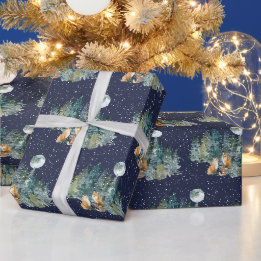 Fuchs-Familienwald-Vollmond-Schneefall-Weihnachten Geschenkpapier