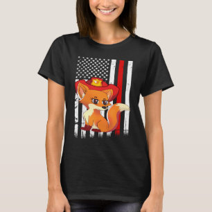Fuchs-Feuerwehrmann Amerikanische Flagge Dünne Rot T-Shirt
