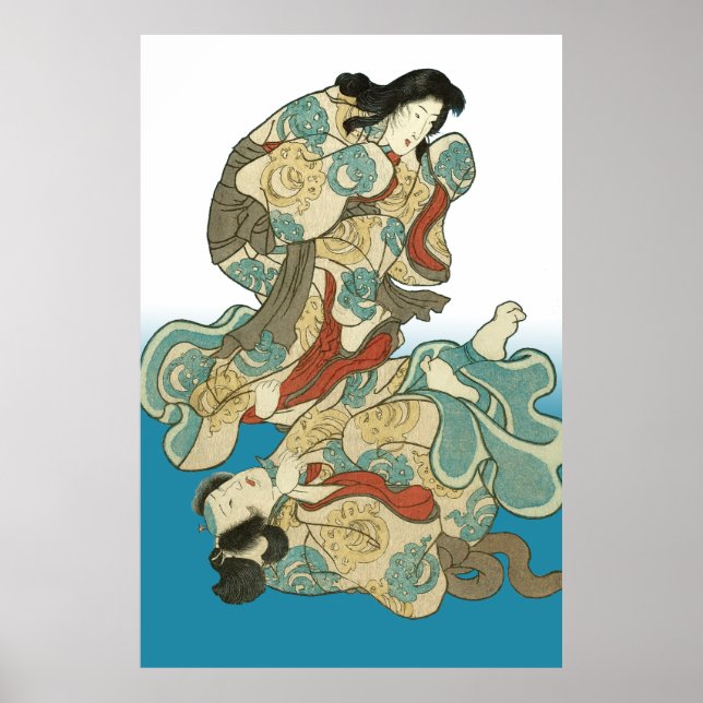 Fuchs-Frau und Fuchs-Mann Kuniyoshi - Asukai Masat Poster (Vorne)