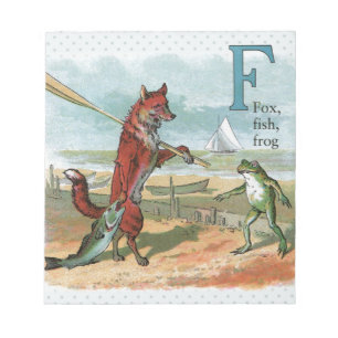 Fuchs-Frosch-Angeln-antike-Illustration Notizblock