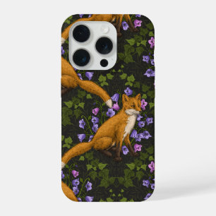 Fuchs, Glockenblumen und Efeu, grün, orange und vi iPhone 15 Pro Hülle